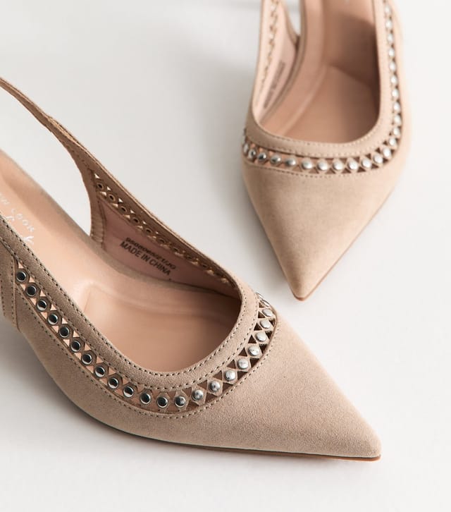 New Look Women's Light Brown Faux Suede Studded Slingback Court Shoes Vegan New Look - 3