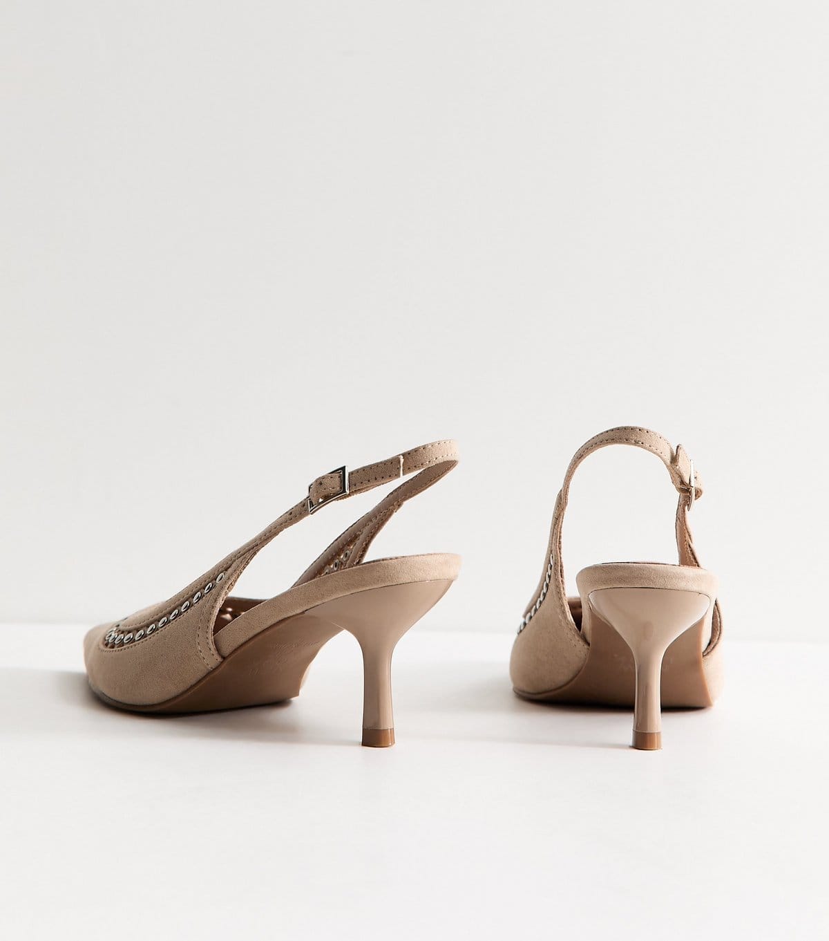 New Look Women's Light Brown Faux Suede Studded Slingback Court Shoes Vegan New Look - 4