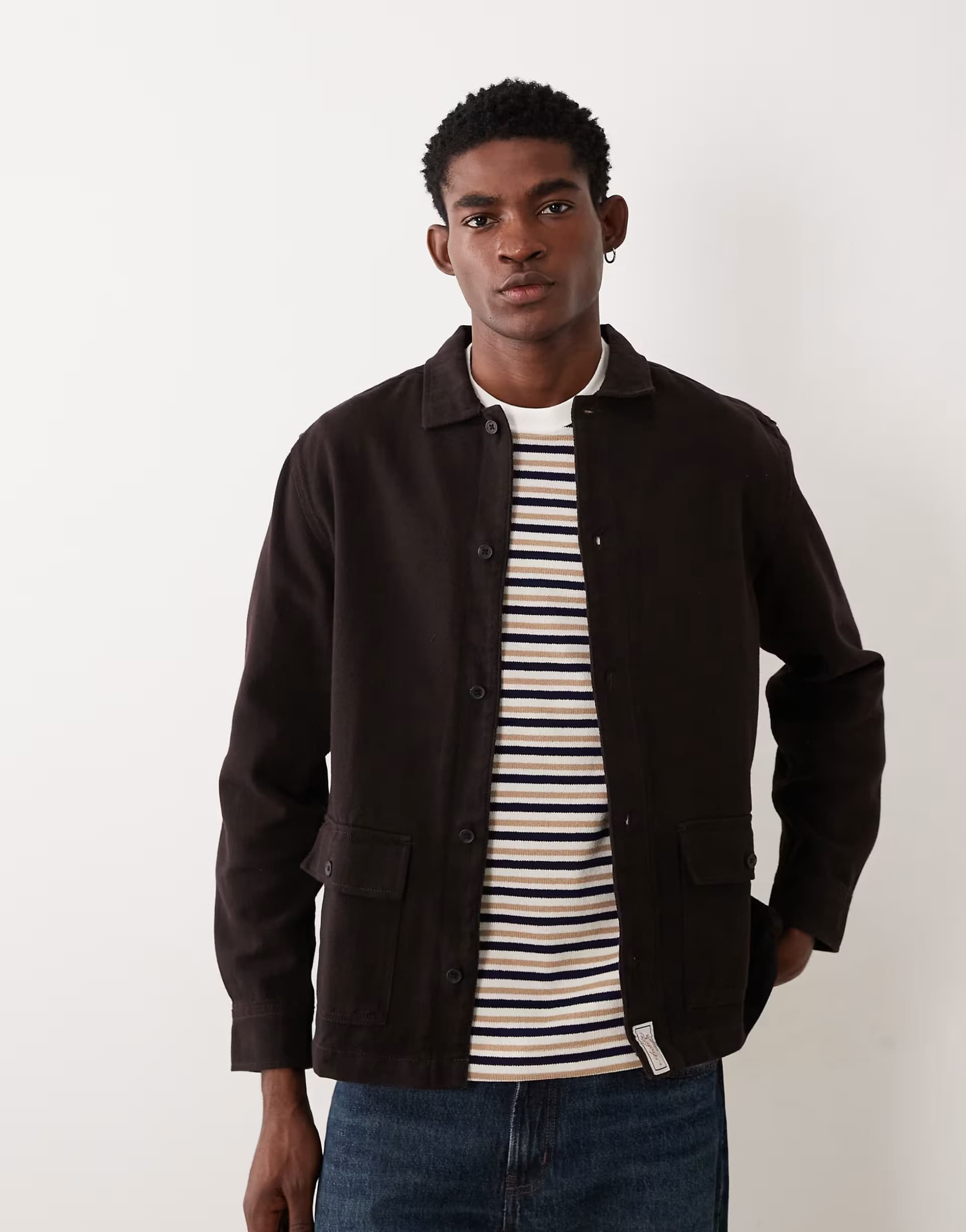 ASOS ASOS DESIGN cotton twill overshirt with badge in brown