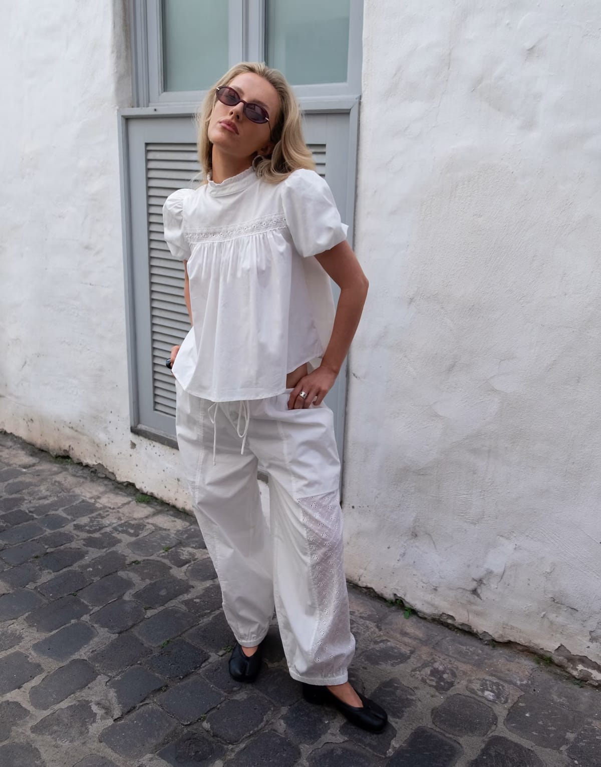 ASOS Daisy Street x Emma Jean ruffle lace detail smock blouse in white co-ord - 1