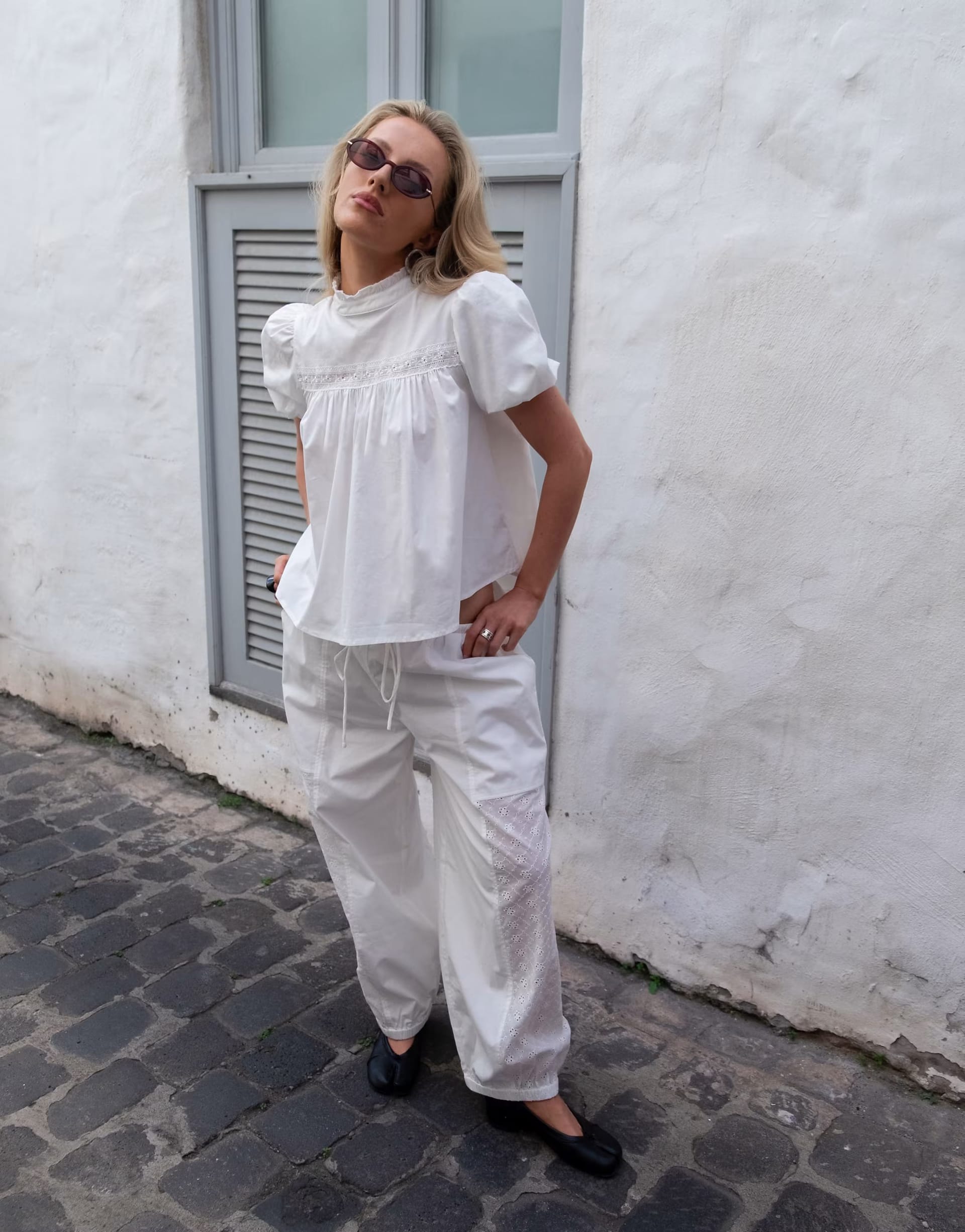 ASOS Daisy Street x Emma Jean White Ruffle Lace Smock Blouse