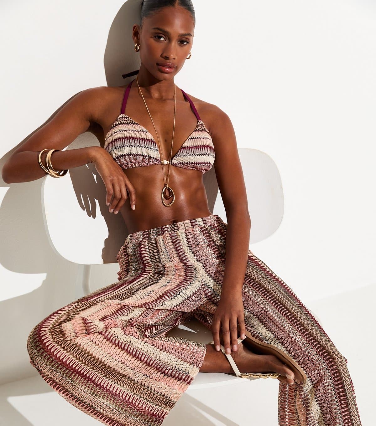 New Look Women's Pink Crochet Wide Leg Beach Trousers New Look