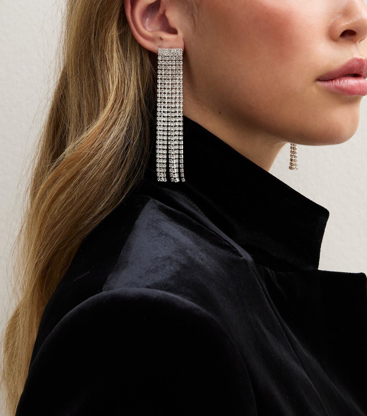 New Look Silver Tone Diamanté Tassel Drop Earrings New Look