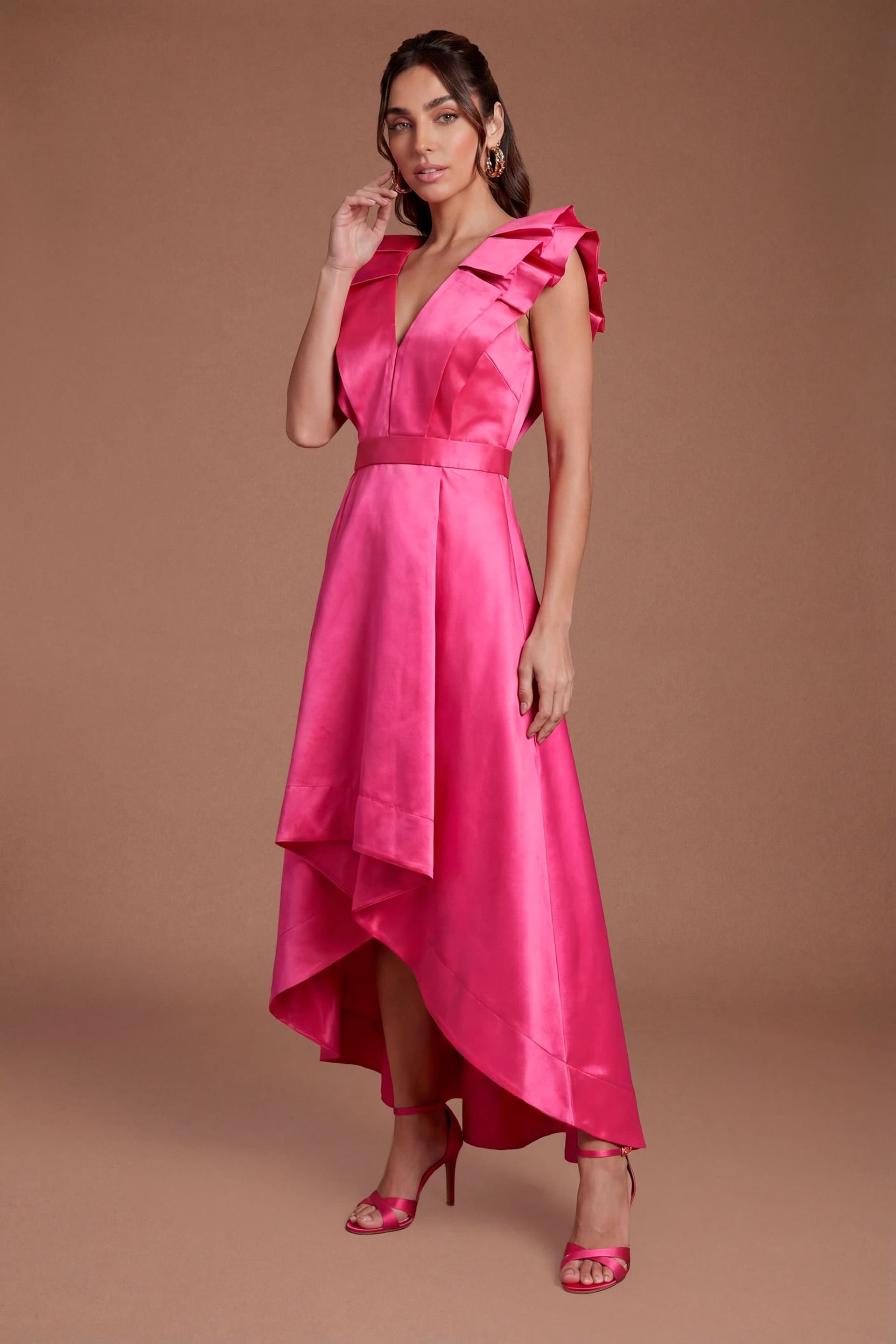 Coast Coast Women's Frill Sleeve V Neck Midi Dress in Pink