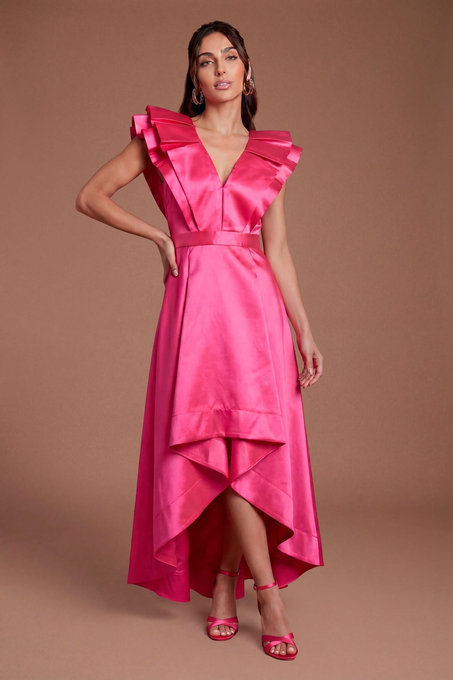 Coast Coast Women's Frill Sleeve V Neck Midi Dress in Pink - 4