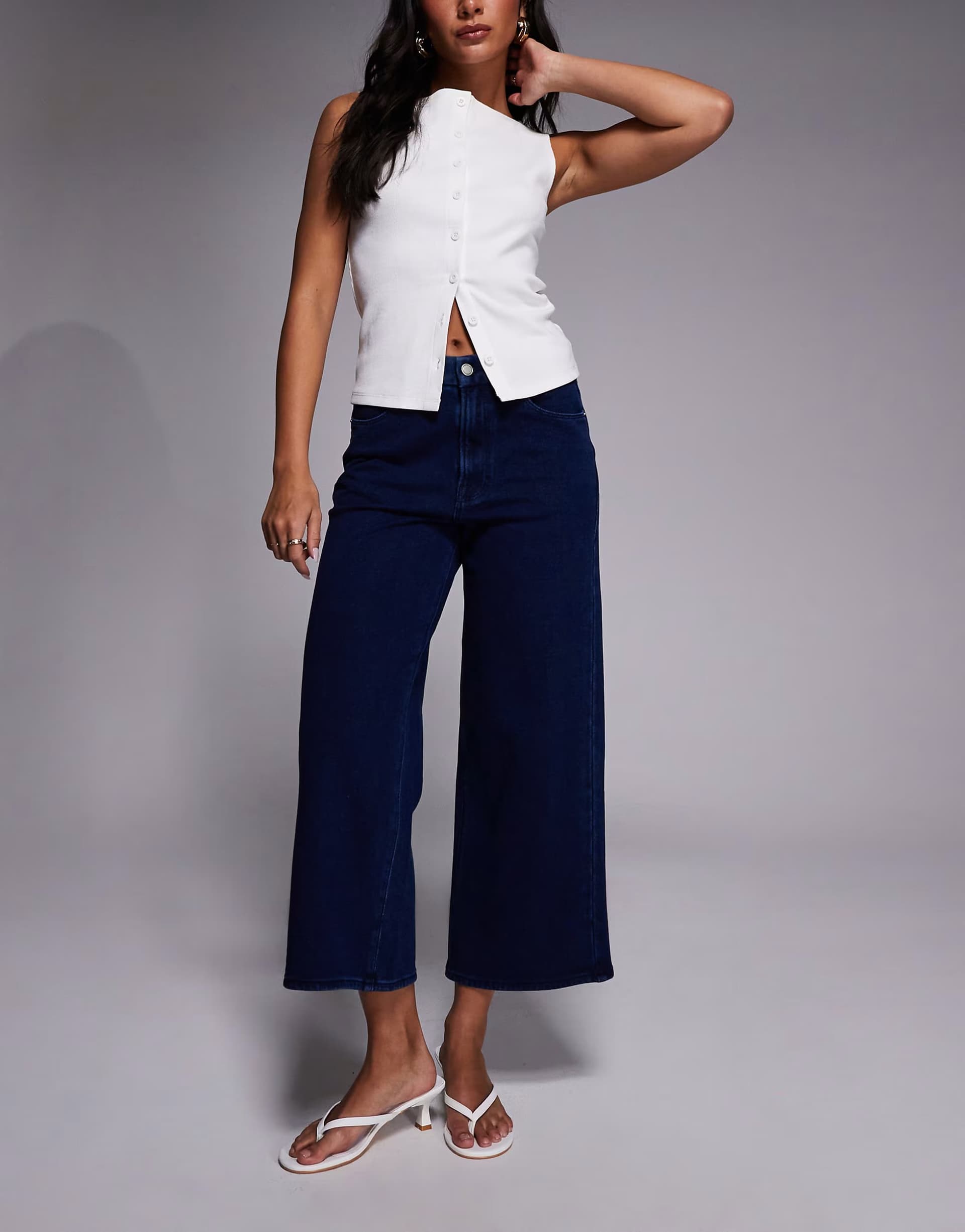 ASOS Good American jeanius crop palazzo jeans co-ord in dark blue wash