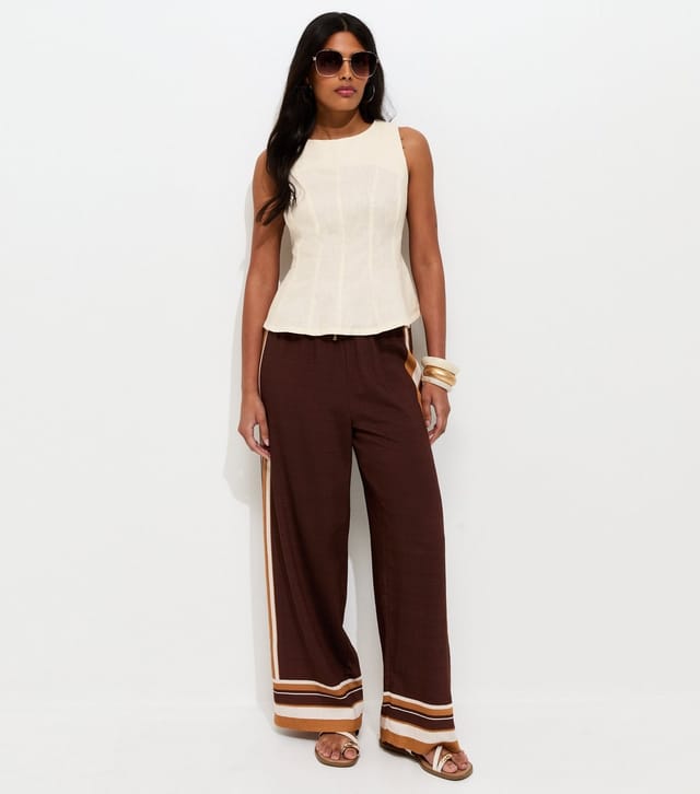 New Look Women's Off White Linen Blend Peplum Top New Look - 3