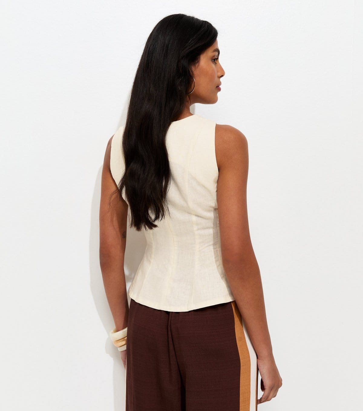New Look Women's Off White Linen Blend Peplum Top New Look - 4