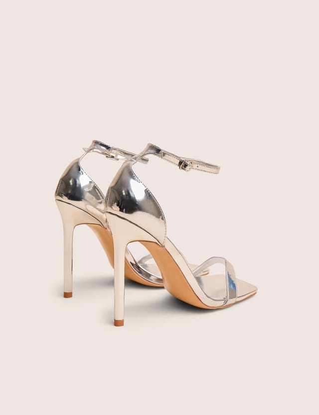 Public Desire Chaos Silver Square Toe Strappy Barely There Stiletto Heel - 3