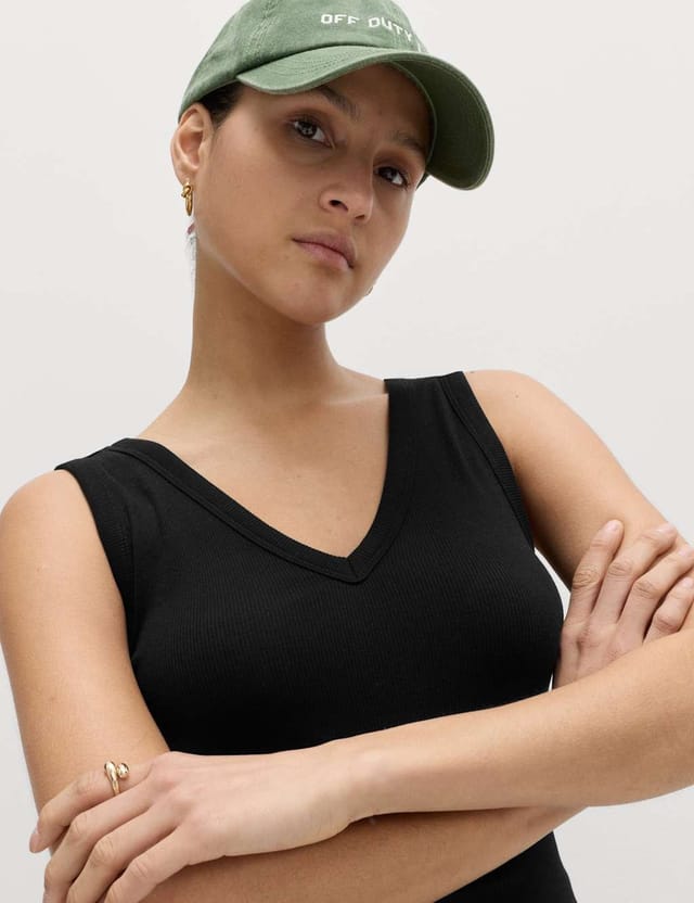 Marks & Spencer M&S Cotton Rich V-Neck Midi Column Dress Black - 2