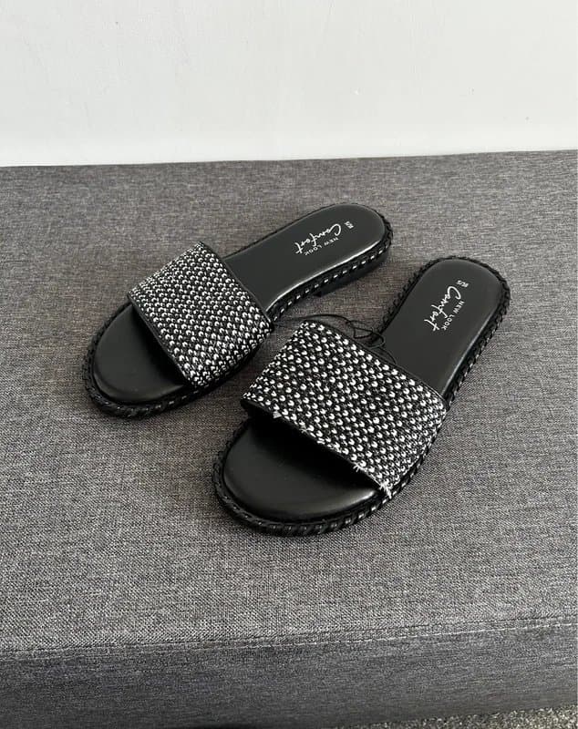 New Look New look black faux leather raffia sandals size 5