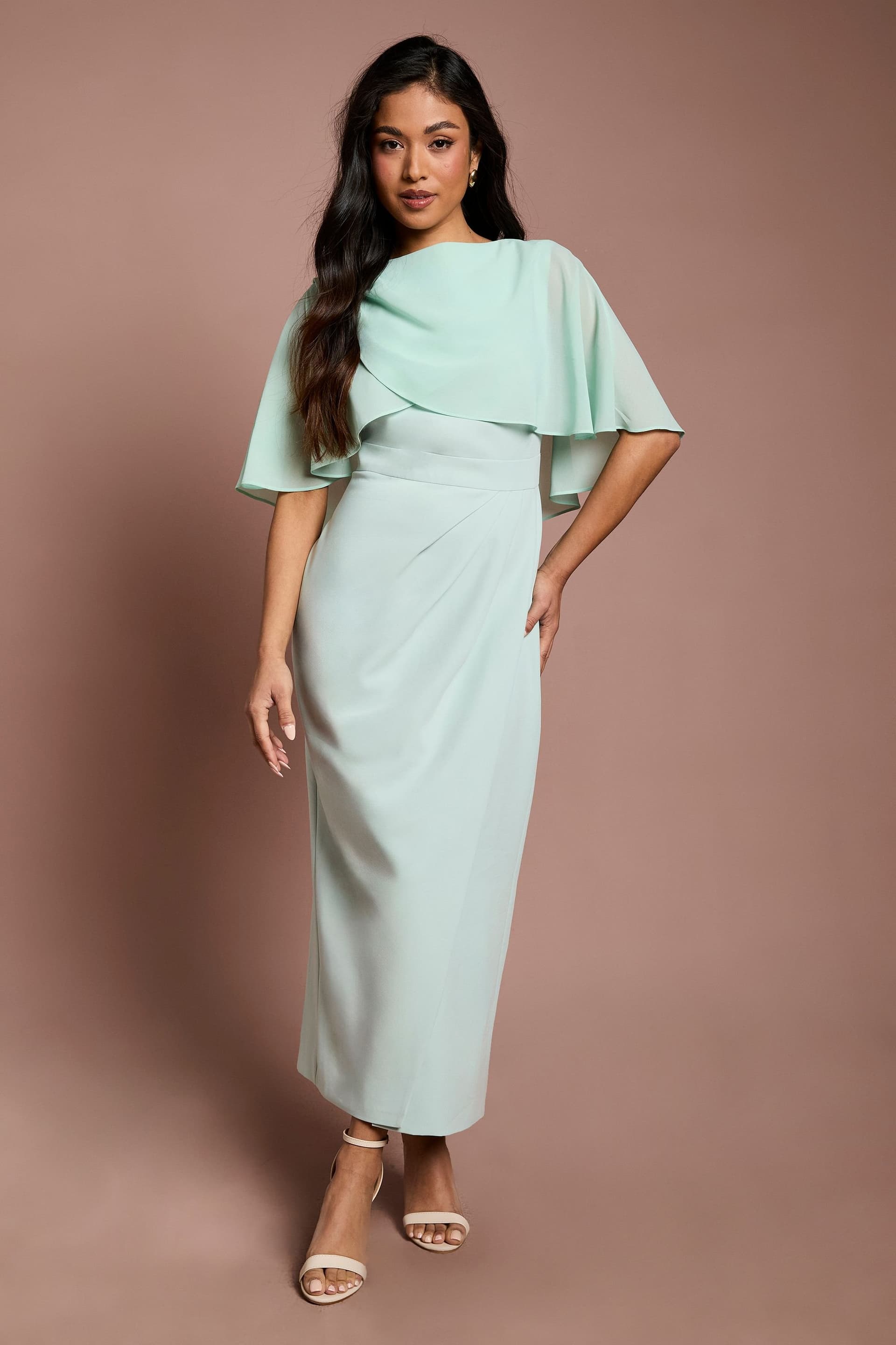 Coast Coast Women's Petite Chiffon Cape Midi Dress in Sage