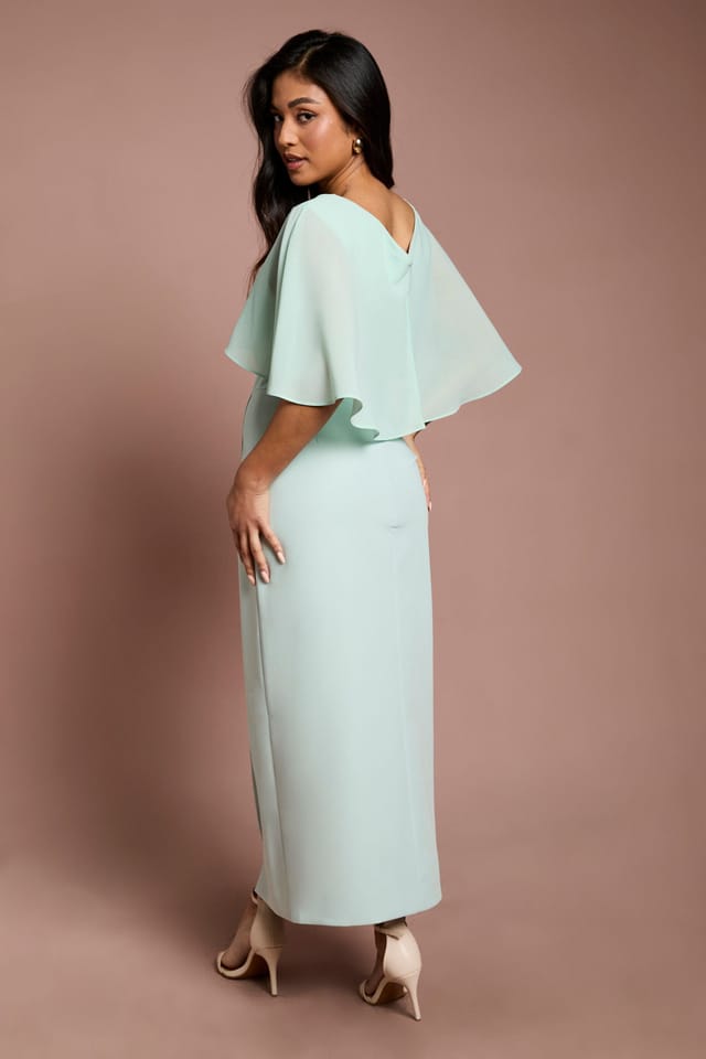 Coast Coast Women's Petite Chiffon Cape Midi Dress in Sage - 3