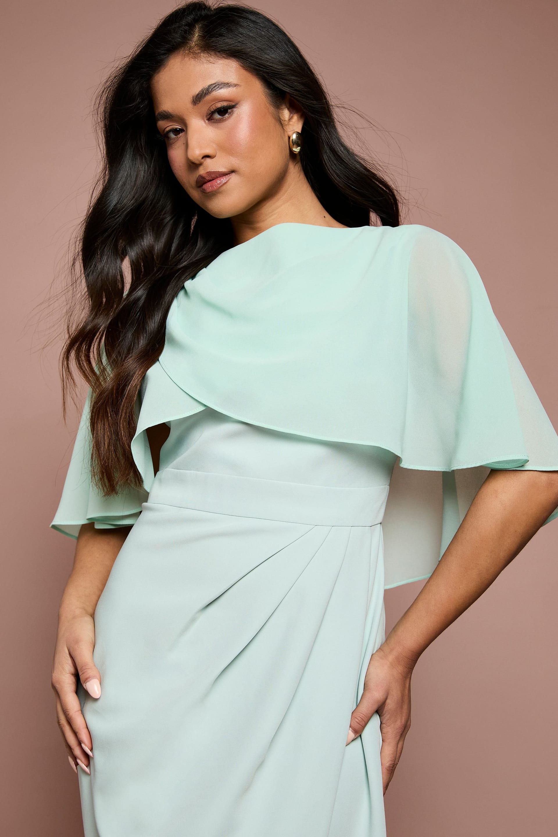 Coast Coast Women's Petite Chiffon Cape Midi Dress in Sage - 4