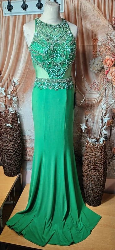 Dynasty Emerald Green Embellished Prom Gown Size 6