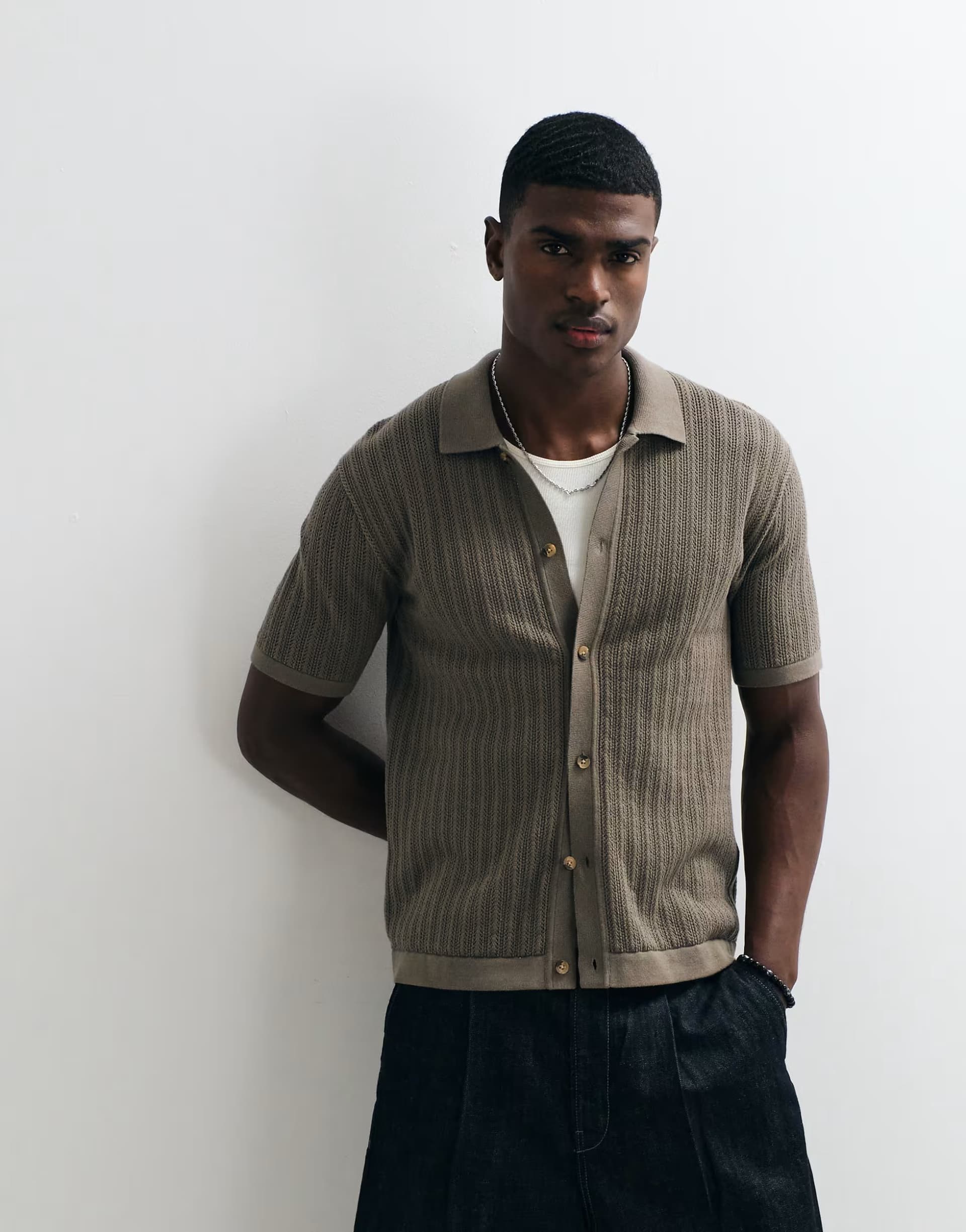 ASOS ONLY & SONS short sleeve knitted shirt in grey