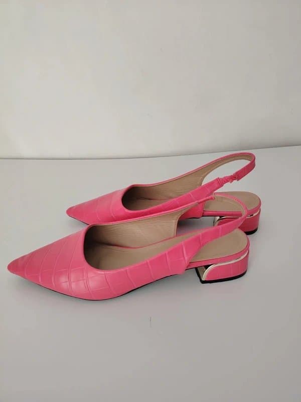ASOS Barbie Pink Croc Embossed Slingback Heels Pointed Toe Luxury Style Sandals  Size 41