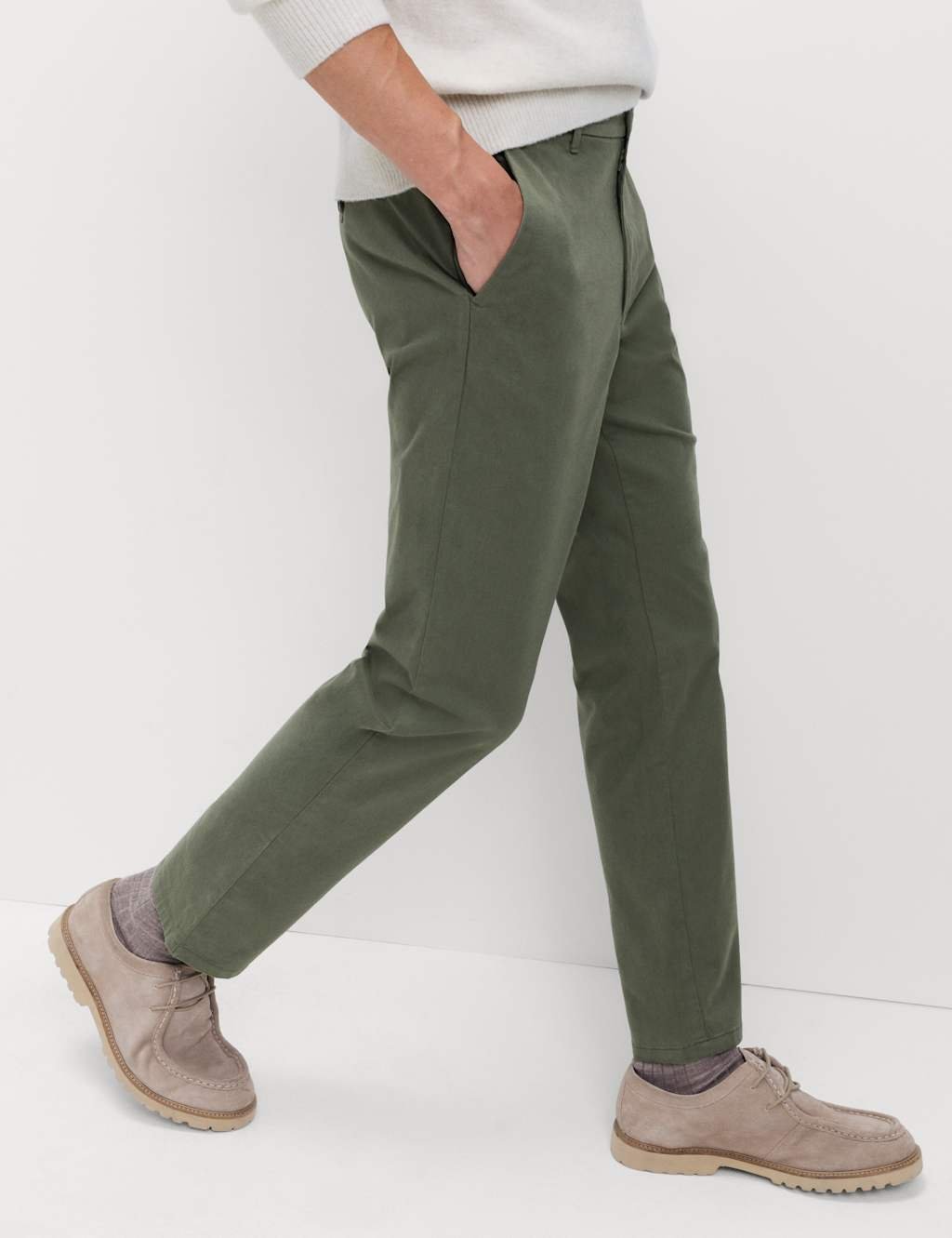 Marks & Spencer M&S Regular Fit Stretch Chinos Moss Green - 2