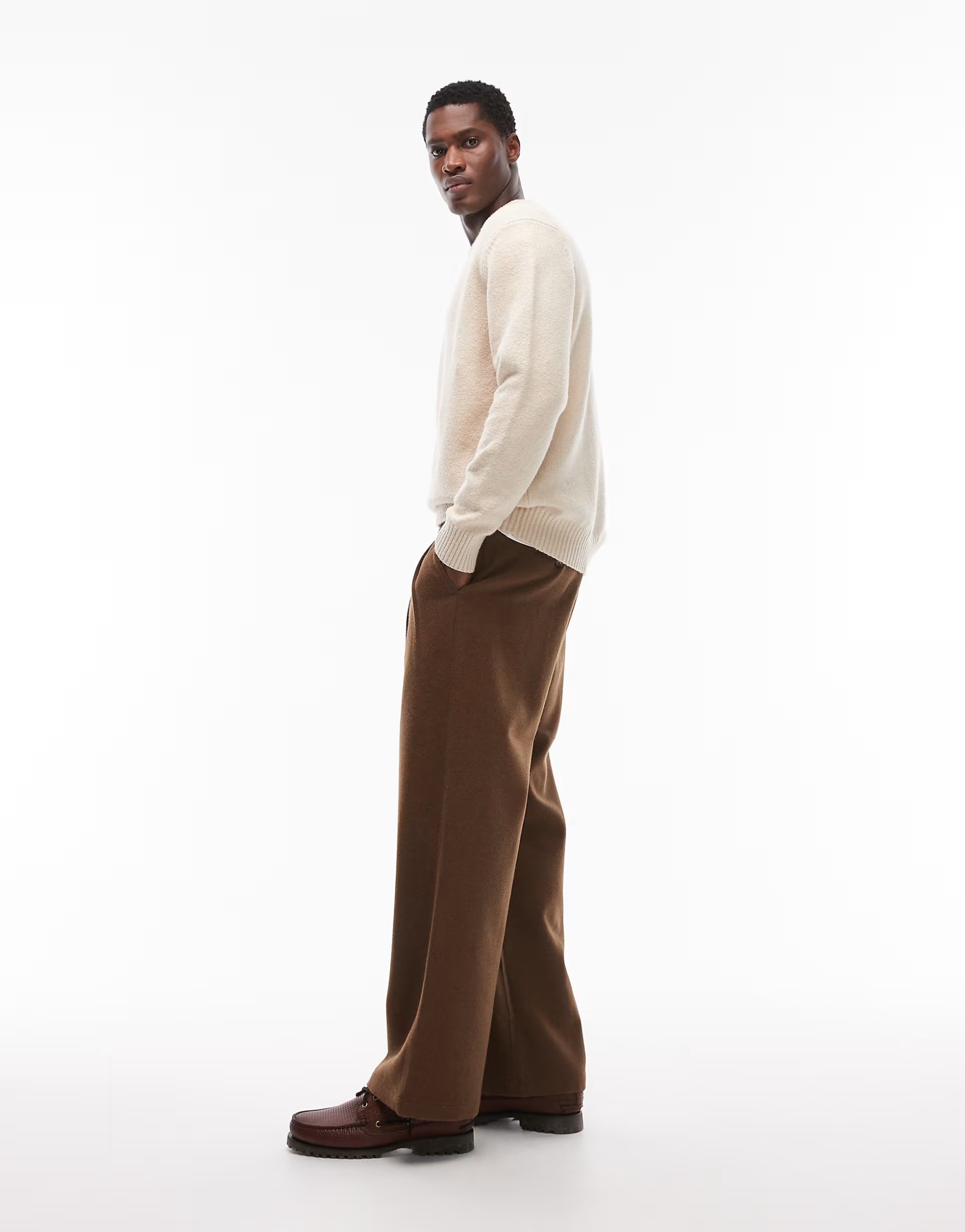 ASOS Prohibited double pleated wool look club trousers in brown - 1