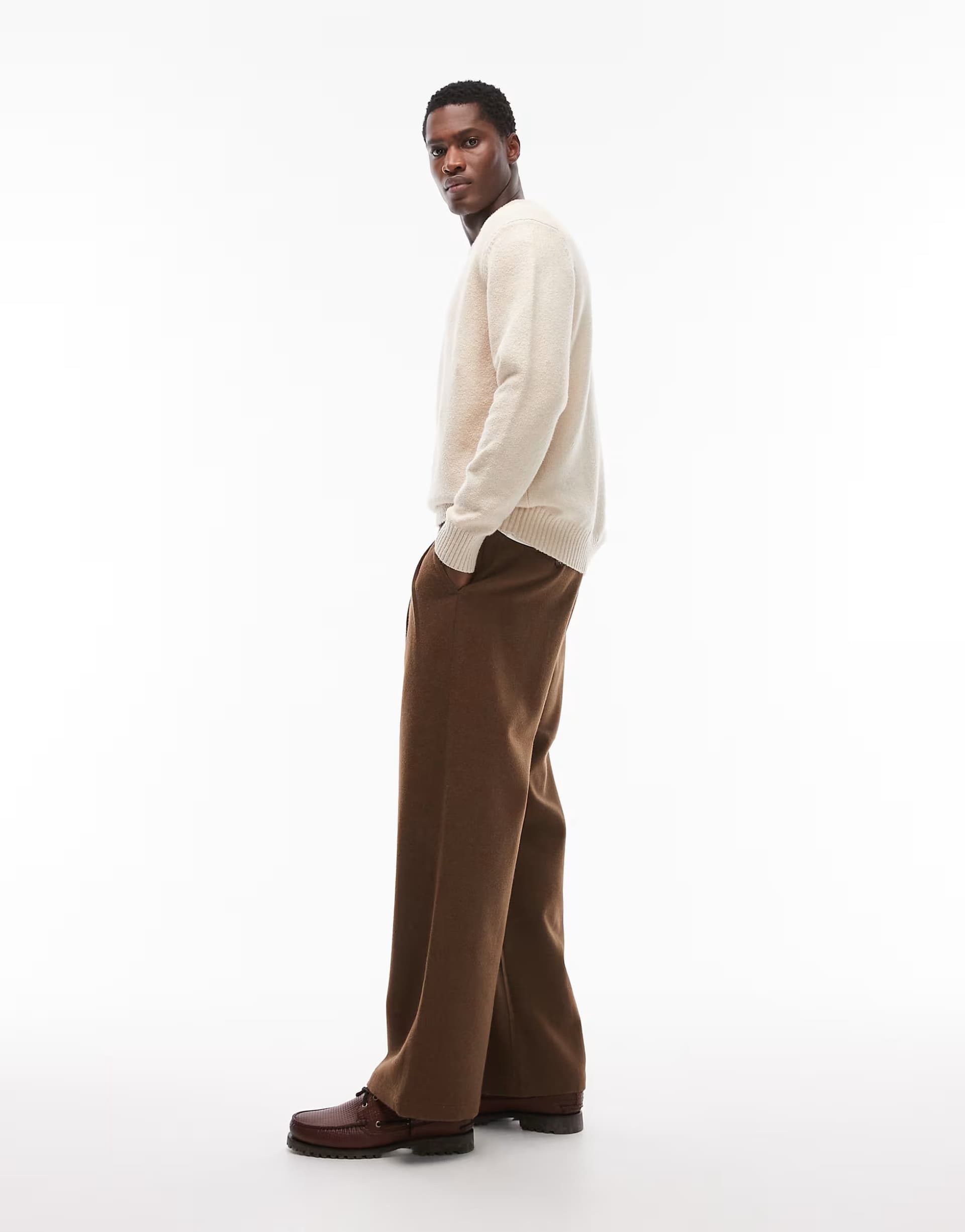ASOS Prohibited double pleated wool look club trousers in brown