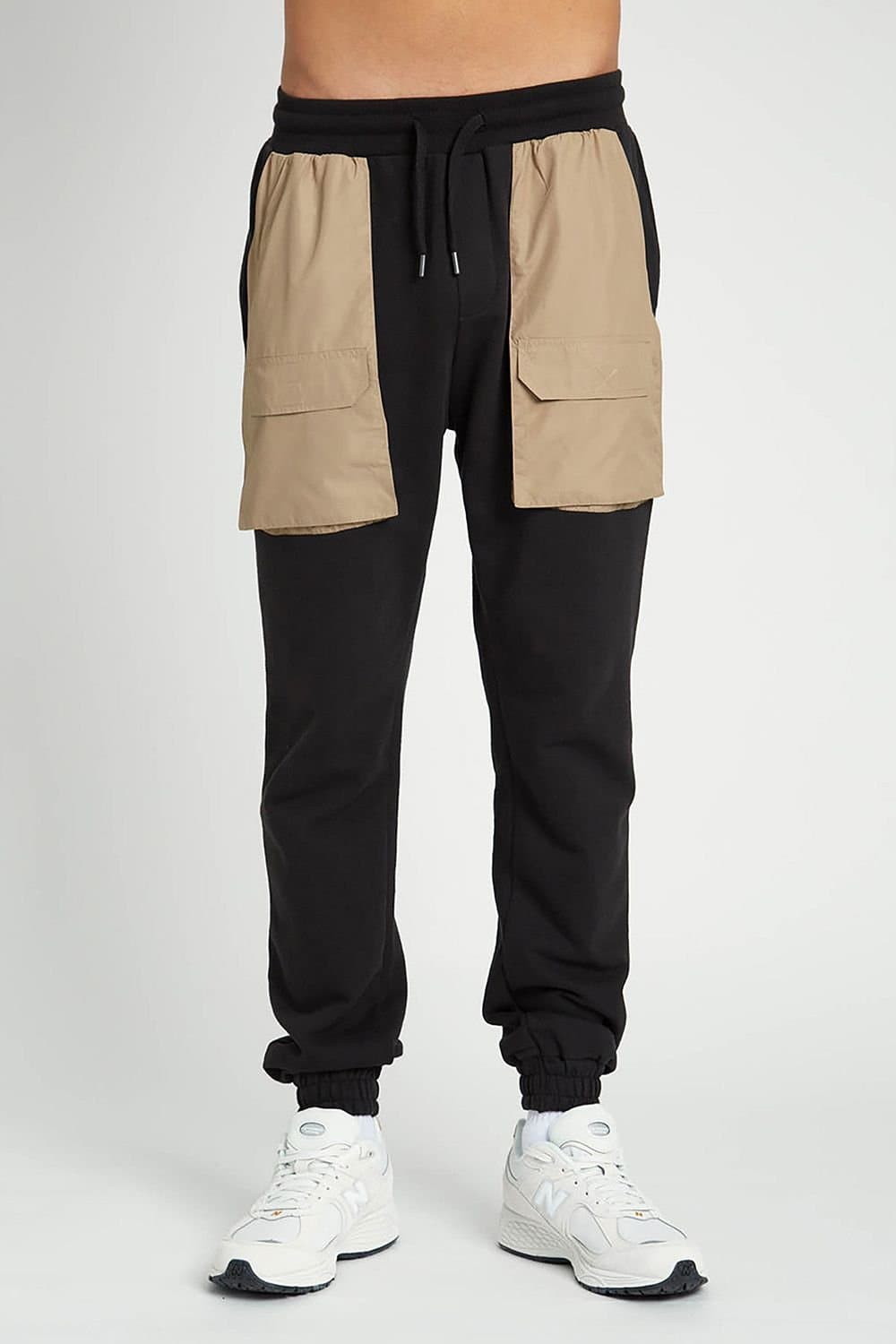 Native Youth Native Youth Men's Cotton Blend Cargo Nylon Pocket Cuffed Joggers in Black
