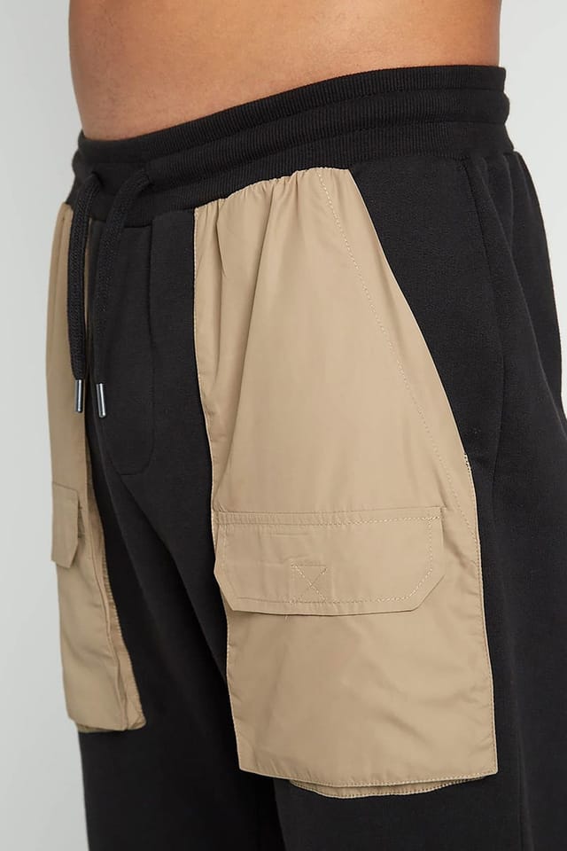 Native Youth Native Youth Men's Cotton Blend Cargo Nylon Pocket Cuffed Joggers in Black - 3