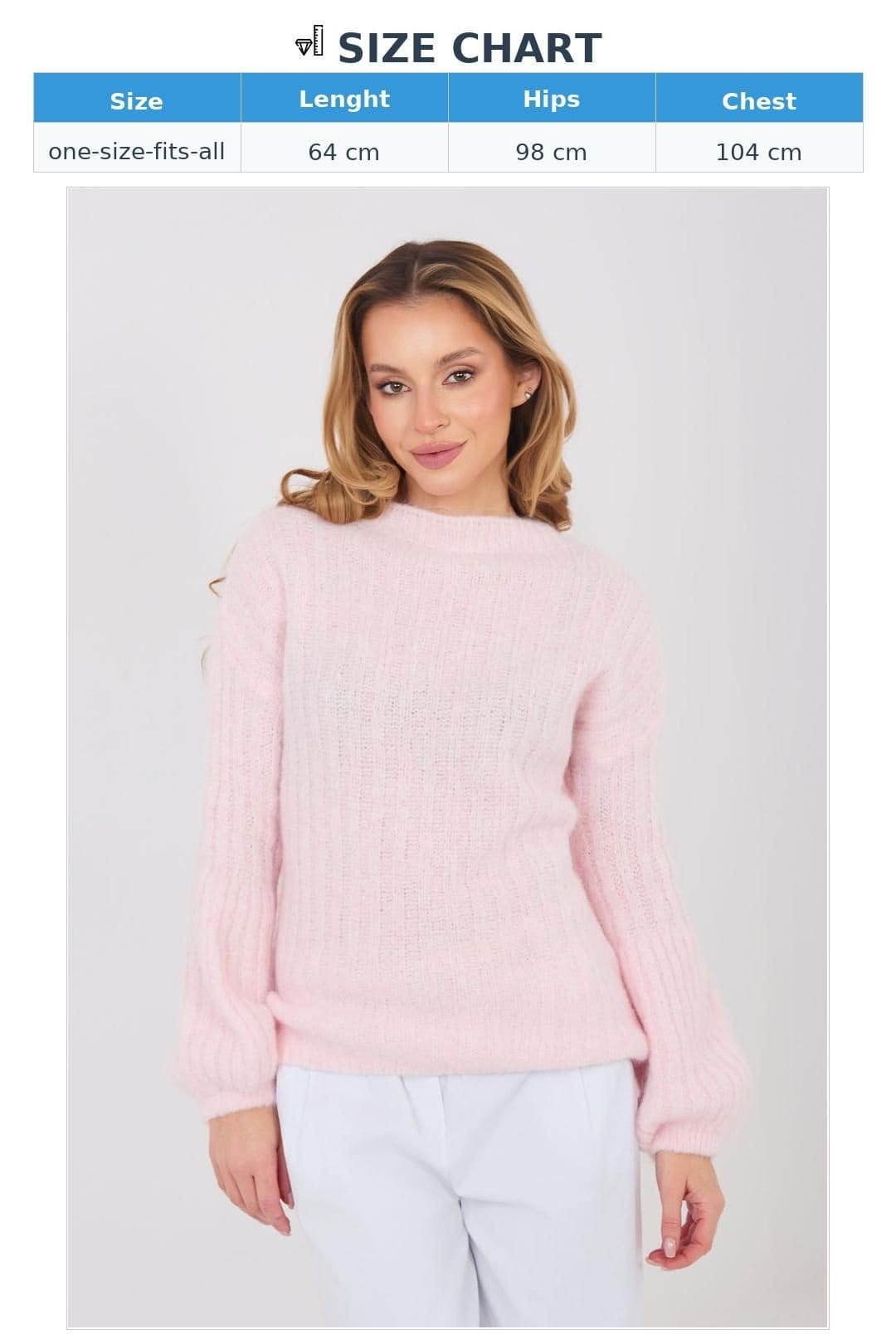 Love Lace Love Lace Women's Elegant Ribbed Knit Sweater with Puffy Sleeves in Pink - 4