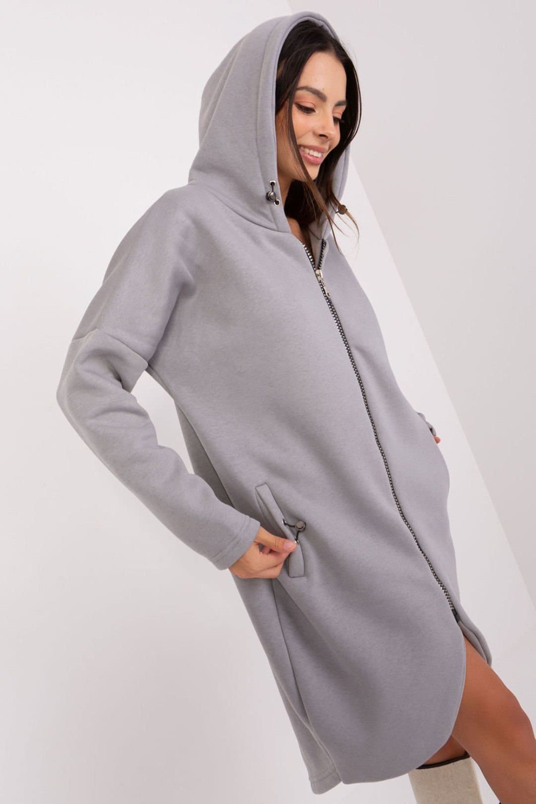 Love Lace Love Lace Women's Extended Zip Hoodie Sweatshirt With Hood in Grey