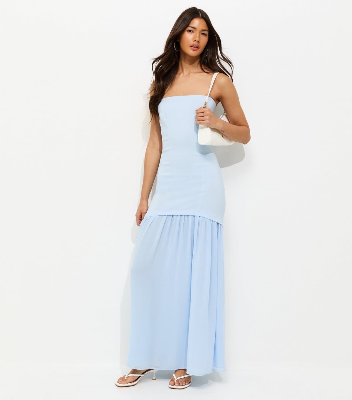 New Look Women's Light Blue Bandeau 2 In 1 Midi Dress New Look