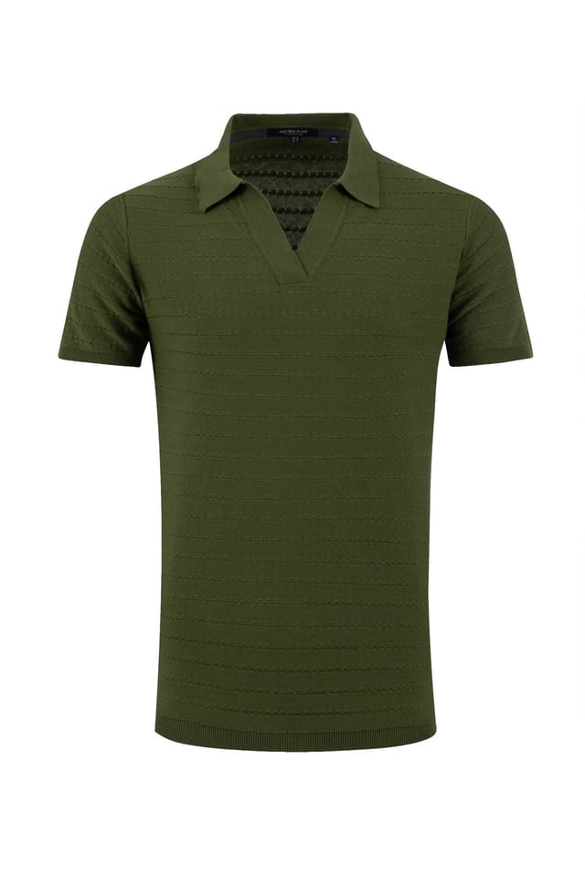 Weird Fish Weird Fish Men's Tyne Trophy Neck Knitted Polo Shirt in Olive - 2