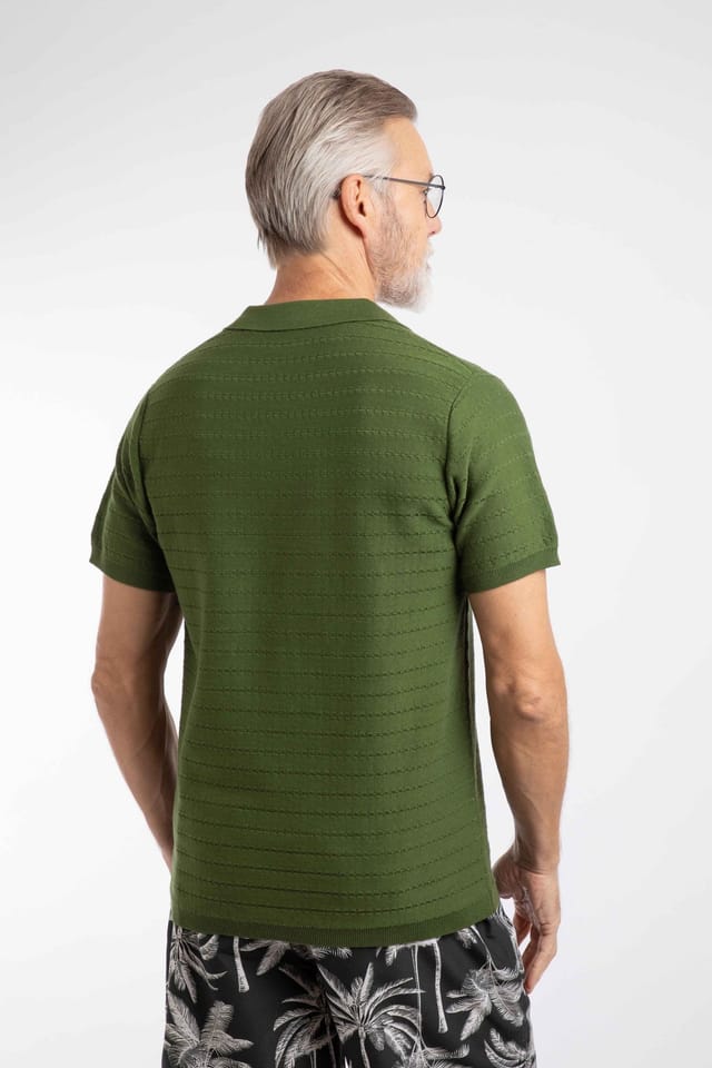 Weird Fish Weird Fish Men's Tyne Trophy Neck Knitted Polo Shirt in Olive - 3