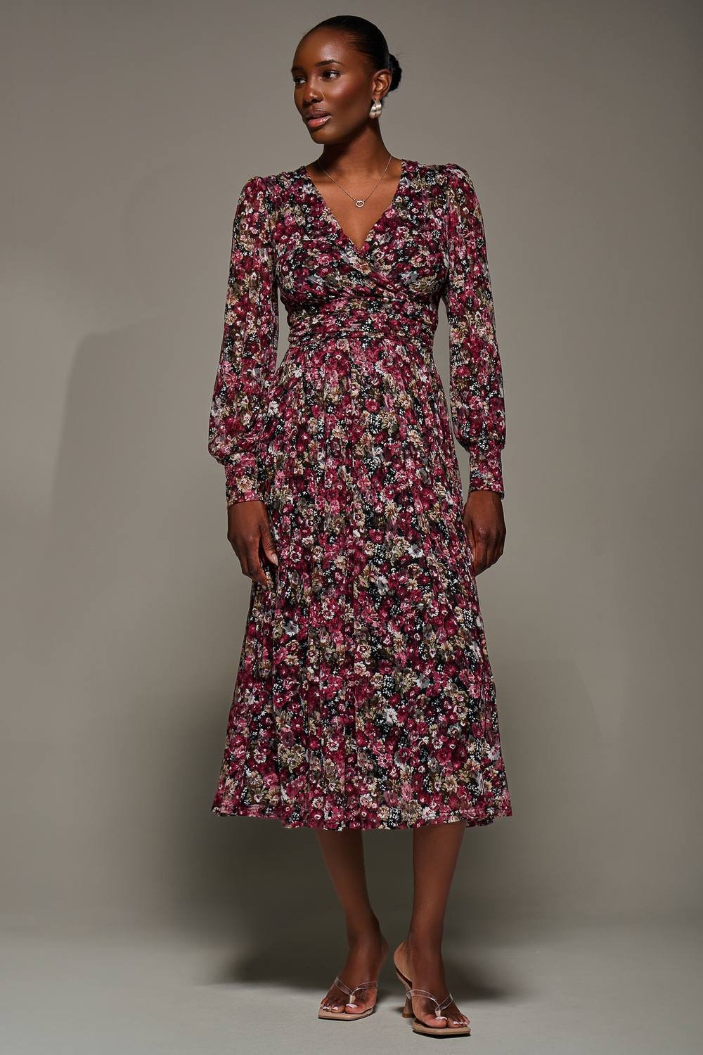 Jolie Moi Jolie Moi Women's Long Sleeve Printed Lace Maxi Dress - 2