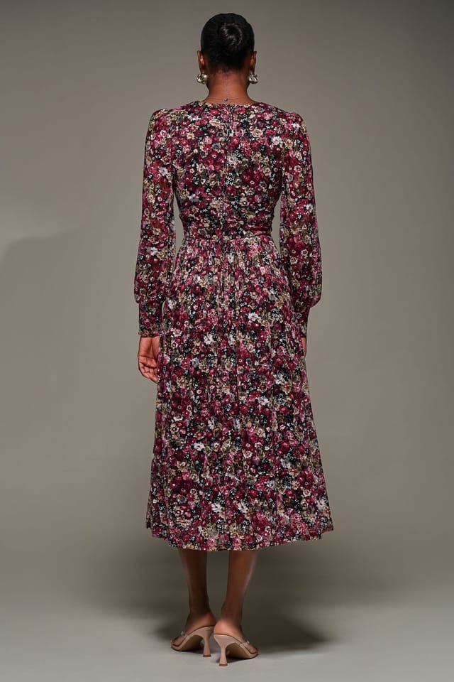 Jolie Moi Jolie Moi Women's Long Sleeve Printed Lace Maxi Dress - 2