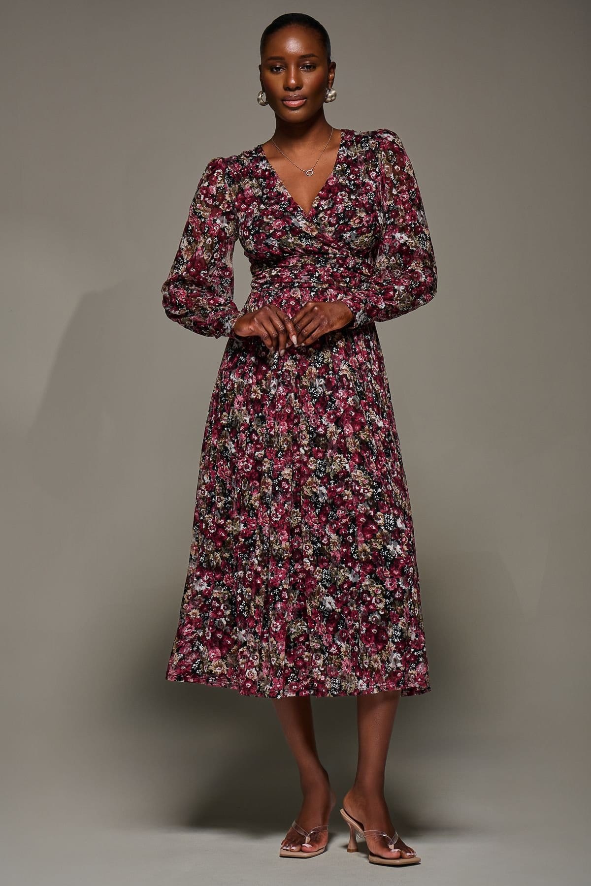 Jolie Moi Jolie Moi Women's Long Sleeve Printed Lace Maxi Dress - 4