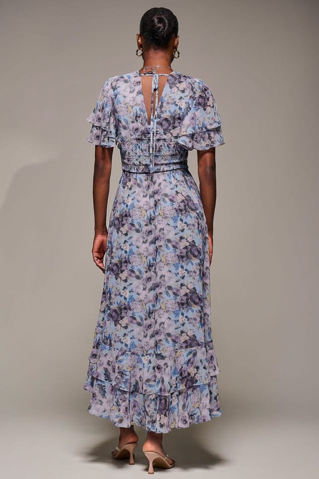 Jolie Moi Jolie Moi Women's Chiffon Layered Sleeve Ruffle Hem Midaxi in Blue - 2