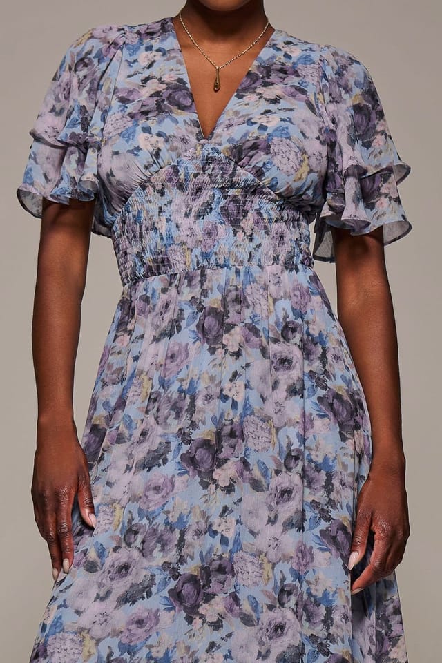 Jolie Moi Jolie Moi Women's Chiffon Layered Sleeve Ruffle Hem Midaxi in Blue - 3