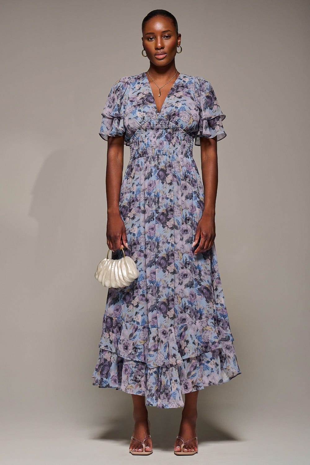 Jolie Moi Jolie Moi Women's Chiffon Layered Sleeve Ruffle Hem Midaxi in Blue - 4