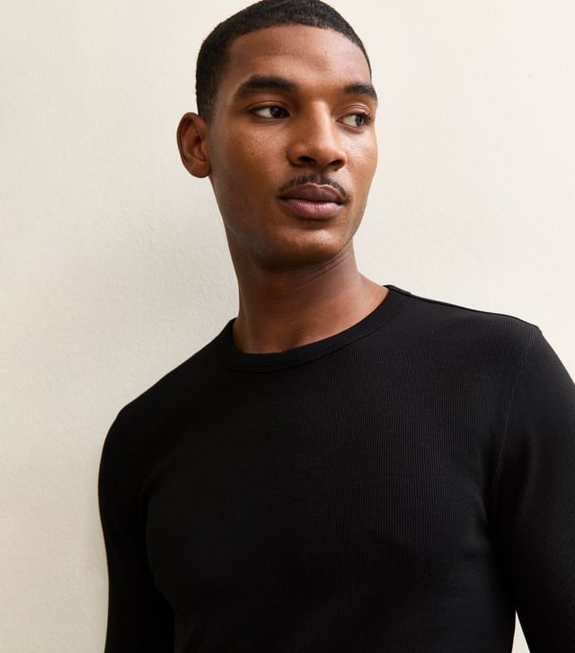 New Look Men's Black Regular Long Sleeve Rib T-Shirt New Look - 2