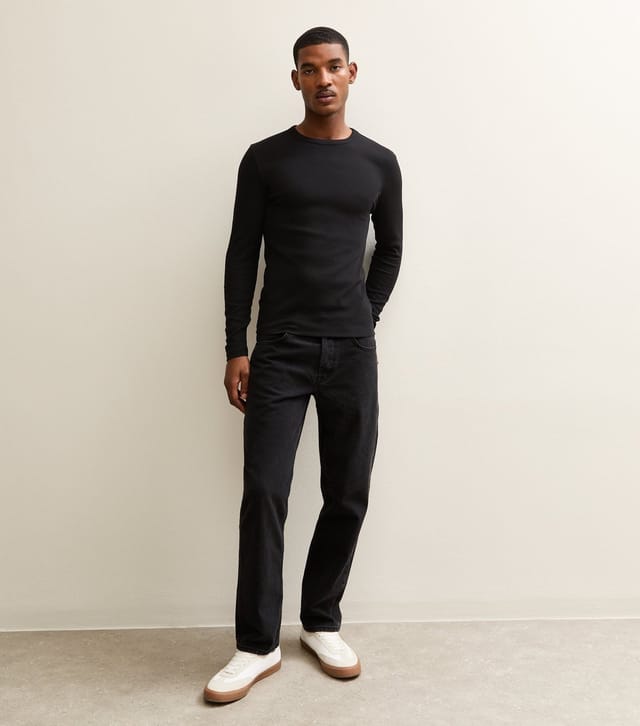 New Look Men's Black Regular Long Sleeve Rib T-Shirt New Look - 3