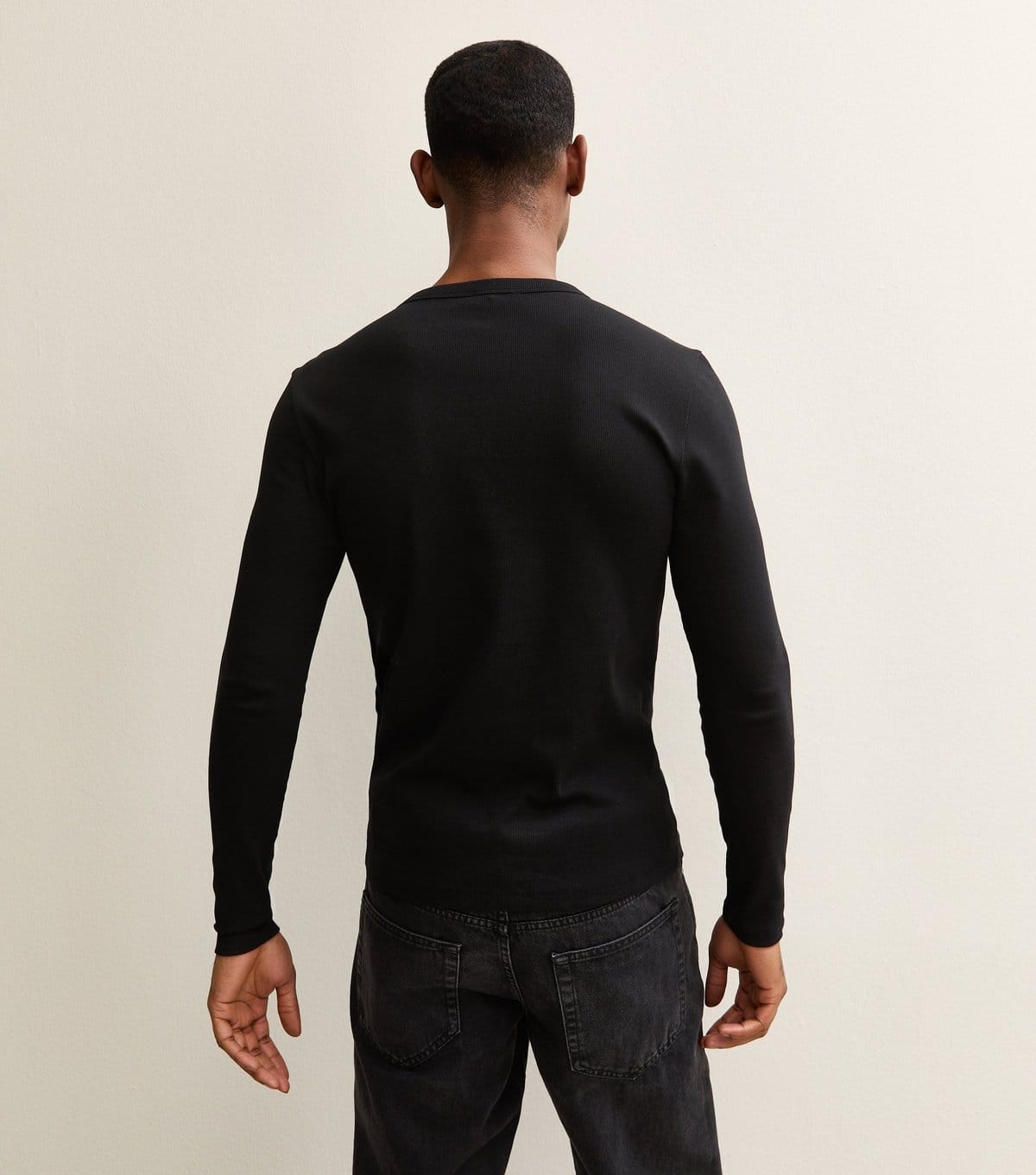New Look Men's Black Regular Long Sleeve Rib T-Shirt New Look - 4