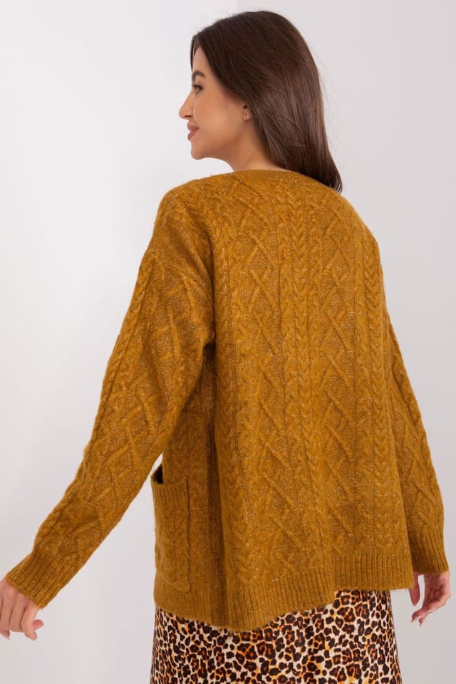 Love Lace Love Lace Women's Variegated Texture V Neck Button Cardigan Style 186749 in Mustard - 3