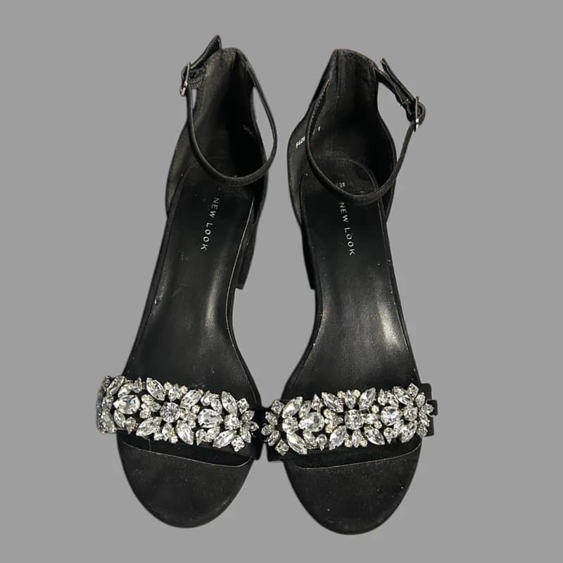 New Look New Look Black Diamante Heels UK 6 Block Heel Ankle Strap Evening Party Shoes