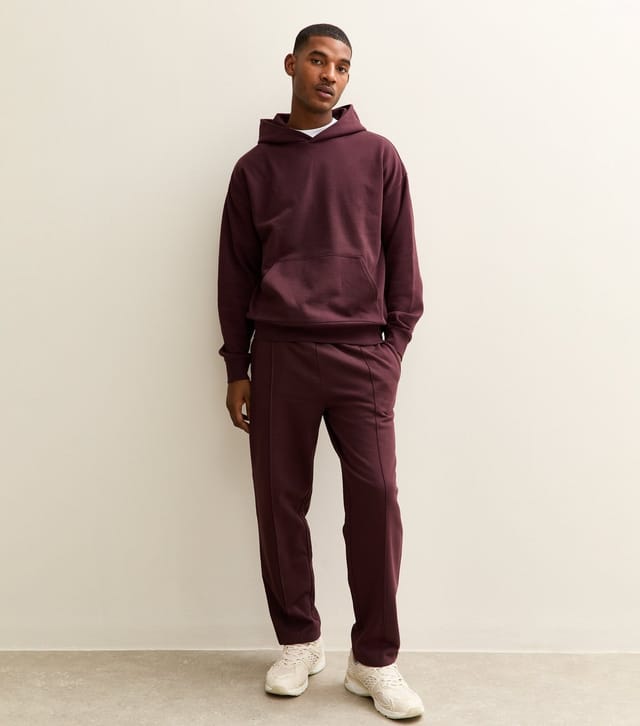 New Look Men's Burgundy Regular Pintuck Jersey Straight Leg Joggers New Look - 3