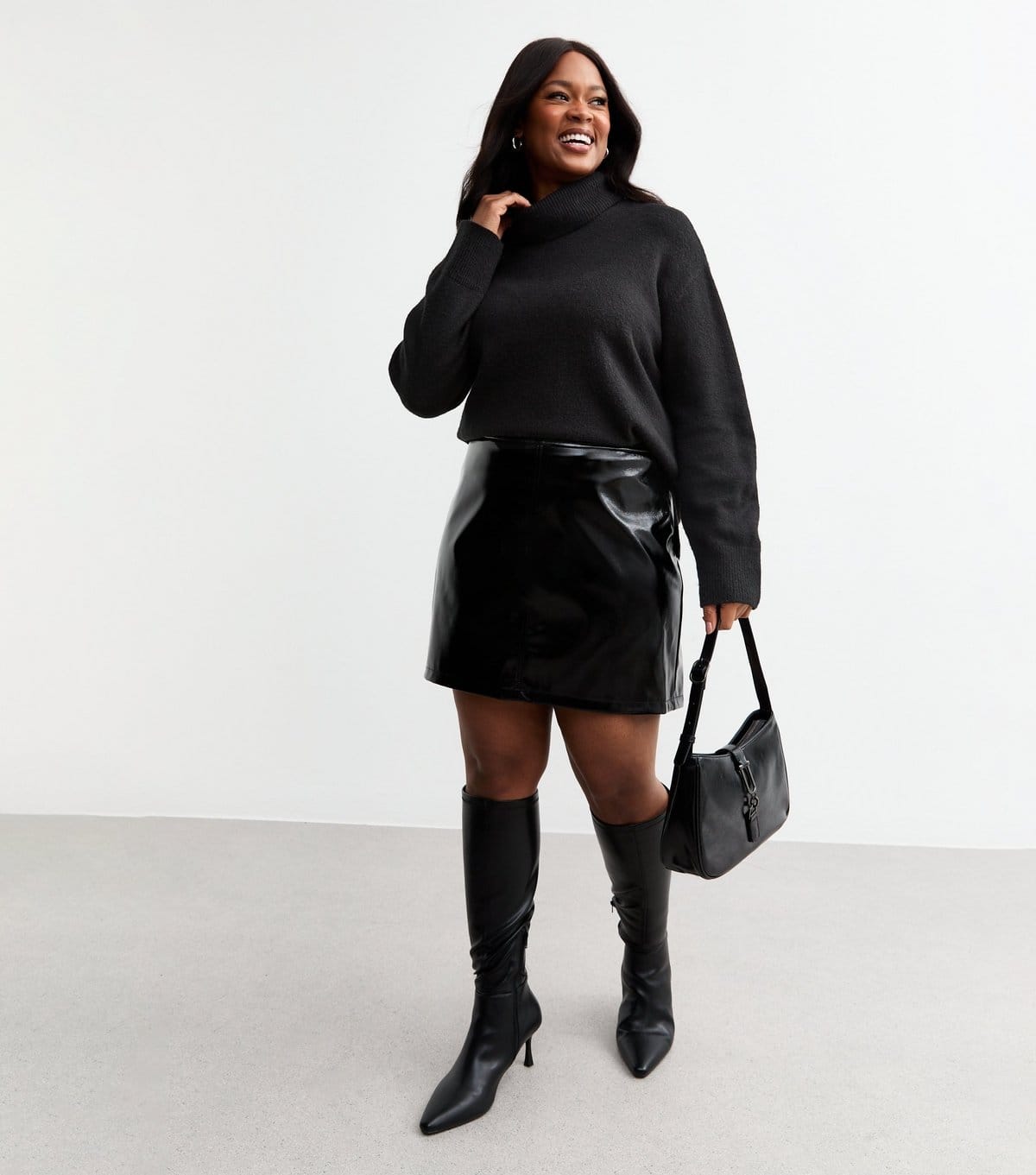 New Look Black Faux Leather A-Line Mini Skirt Plus Size