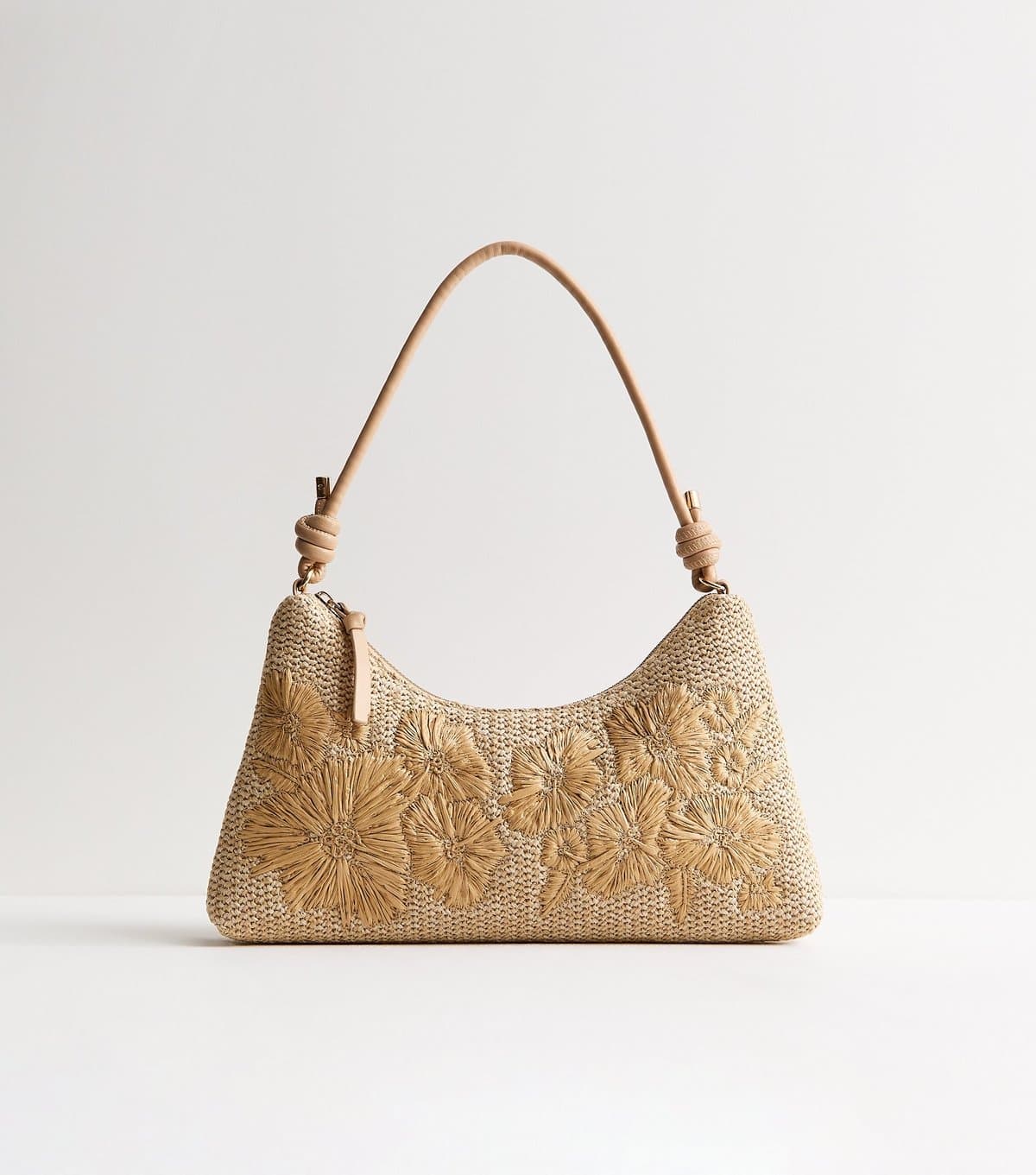 New Look Stone Woven Embroidered Flower Shoulder Bag New Look