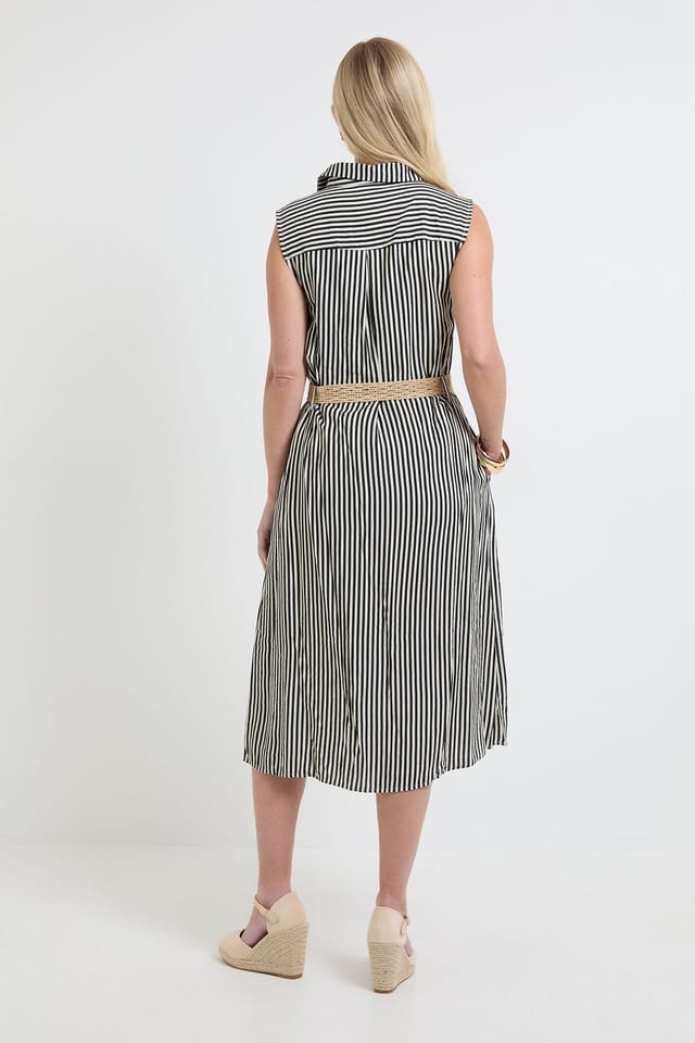 Wallis Wallis Women's Petite Summer Stripe Belted Shirt Dress in Black - 3