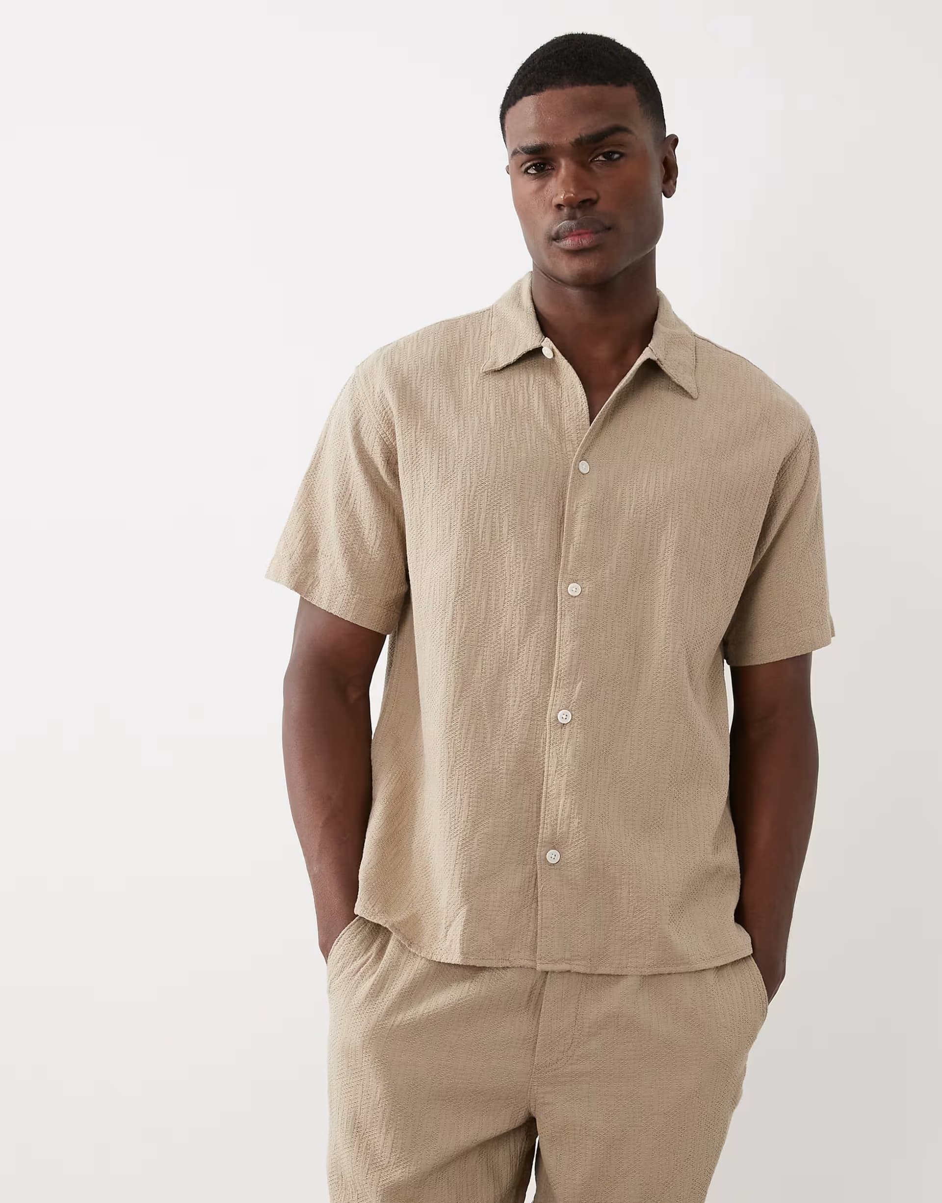 ASOS Jack & Jones co-ord textured shirt in beige