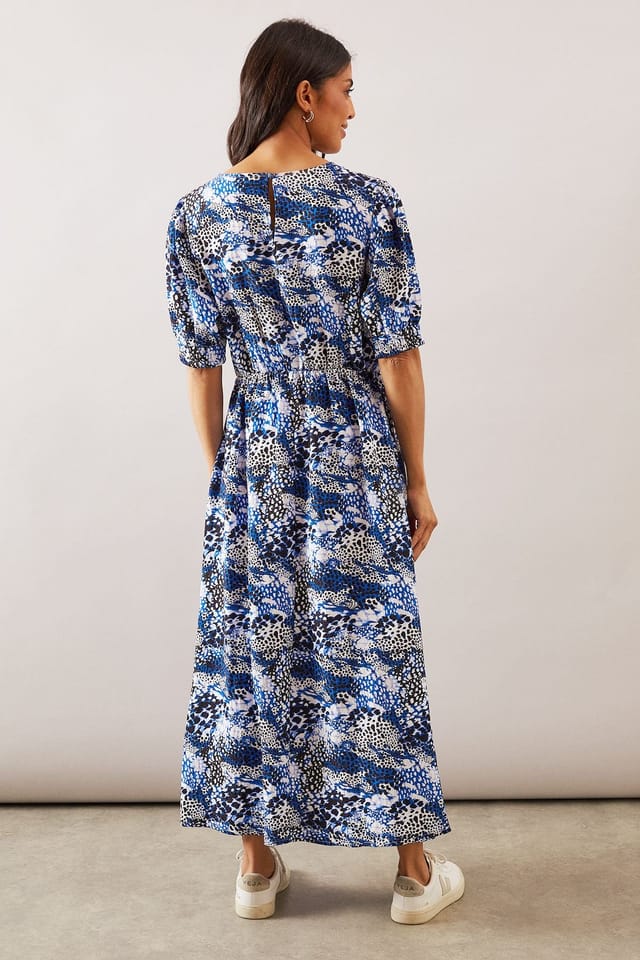 Wallis Wallis Women's Mixed Leopard Print Ruched Midi Dress in Blue - 3