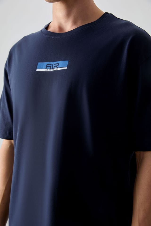 Tommy Life Tommy Life Men's Oversized Cotton Logo Patch T-Shirt in Navy - 2