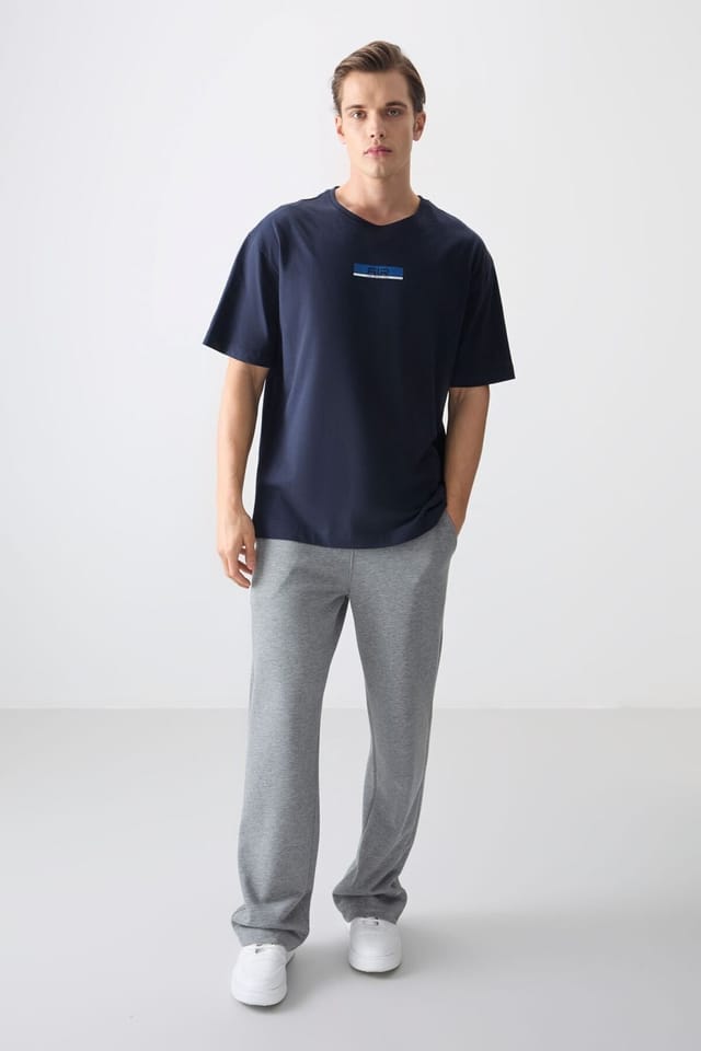 Tommy Life Tommy Life Men's Oversized Cotton Logo Patch T-Shirt in Navy - 3